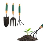 Zendea Lot de 3 Outils de Jardin avec râteau pour ramasser Les Feuilles, Une Fourchette pour Transplanter des Fleurs et des épées pour Creuser Le Sol - fabriqués en matériaux résistants et poignée