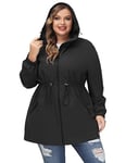 Hanna Nikole Manteau Imperméable Long À Capuche Pour Femme - Coupe-Vent Léger Et Imperméable Avec Fermeture Éclair Veste De Sport Avec Poches Noir 54