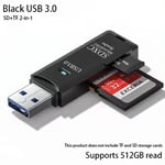 Lecteur de carte USB 3.0/2.0 multifonctionnel 2 en 1 haute vitesse,prend en charge TF + SD,tablette,appareil photo,ordinateur portable,monté sur voiture - Type Black3.0