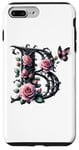 iPhone 7 Plus/8 Plus Letter B Initial Floral Monogram Rose Pink Flower Butterfly Case