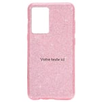 Coque Iphone 12 MINI paillettes rose personnalisee texte noir