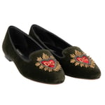 DOLCE & GABBANA Velvet Ballet Flats AUDREY Sacred Heart Embroidery Green 10021