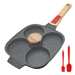 Bobikuke Egg Pan with Detachable Handle, Non Stick 4 Cup Pancake Pan with Lid Induction Burger Pan for Breakfast - Black