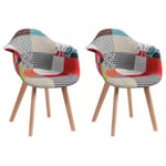 Lot De 2 Fauteuils De Salle À Manger Scandinaves,Fauteuils Nordiques Rembourrés,Tissu Patchwork(Rouge)