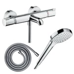 Pack mitigeur bain thermostatique HANSGROHE Ecostat Comfort + Flexible Metaflex 1,6m + Pommeau Croma Select E EcoSmart chromé