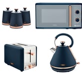 Tower Cavaletto Kettle Toaster Microwave & Canisters Midnight Blue & Rose Gold