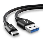CELLONIC® USB cable 2m compatible with ANKER Soundcore Liberty Air 2, Air 2 Pro, 2 Pro, Life P2, Q30, Dot 2 Spirit X2 Charging Cable USB C Type C to USB A 3.0 Data Cable 3A Black Nylon Lead USB Wire