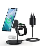 Mag-Safe Wireless Charger Stand,Upgrade 3 in 1 Magnetic Wireless Charging Station with Mag safe Charging for iPhone 15 14 13 12 Pro Max/Plus/Pro/Mini,iWatch Ultra 9/8/7/SE/6/5/4,AirPods (with Adapter)