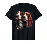 Two Basset Hounds Valentines Day Love on Couple Basset Hound T-Shirt