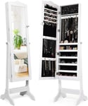 GOPLUS Armoire à Bijoux, Armoire a Bijoux avec Miroir sur Pied, Organisateur de Bijoux avec 4 Angle d'Inclinaison, Grand Armoire de Rangement Verrouillable pour Femmes, Filles (Blanc)