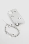 Womens Heart Detail Phone Case And Charm - Grey - Iphone 14 Pro Max, Grey