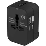 Adaptateur de Voyage Universel avec Deux Ports USB, Compatible avec Les Prises du Japon, de la Chine, du Canada, des États-Unis, de l'UE, du Royaume-Uni, de l'UA et de 15 Autres Pays, Noir