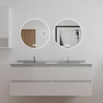 Cuisibane - Meuble double vasque 140 cm arlequin avec 2 miroirs Rondinara- Vasque Gris- Traverses Blanc