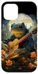 Coque pour iPhone 14 Pro grenouille jouant de la guitare livre nuit lune bougies fleurs