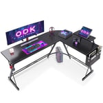 ODK Bureau Gaming avec Support pour Moniteur, Bureau d'angle Gaming en L pour Gamer Noir 167 x 120cm