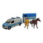 Kids Globe VW Transporter Police avec remorque de Cheval Die Cast Pull Back 28 cm, Jouet pour Enfants 520359