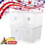 Set Of 5 Strong Clear Plastic 80 Litre Home Office Storage Containers With Lids