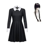 Wednesday Addams Cosplay Kostym Set Halloween Karneval Festkläder För Vuxna Barn With wig 150