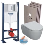 Grohe Pack WC Bâti-support Rapid SL autoportant + WC sans bride Geberit + abattant softclose + Plaque Chrome + Set habillage