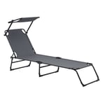 Bain De Soleil Transat Chaise Longue Pliable Avec Pare Soleil Acier Pvc Polyester 187 Cm Gris Foncé Helloshop26 03_0000989