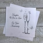 White Cotton Cards Anniversary Handmade Card for Daughter and Son-in-Law with Champagne Glasses, White, BD195