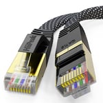 Plat Cable Ethernet Cat 8 Rj45, Cable Réseau Nylon Tressé en Haut Débit Internet de 40 Gigabits/s 2000 Mhz, Cable Lan 1m