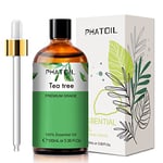 PHATOIL Huile Essentielle Arbre à Thé Pure 100 ml, Huiles Essentielles pour Diffuseur Tee Tree, Huile Essentielle Naturelle pour Visage, l'Acné, Cheveux, Ongles, Tee Tree Oil