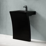 Sogood Lavabo sur Pied Noir Mat Vasque Colonne en Fonte Minérale Lave Mains Rectangulaire pour Salle de Bain 60x48x82cm Colossum07