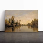 Big Box Art Canvas Print Wall Art Charles-Francois Daubigny Banks of The River Seine | Mounted & Stretched Box Frame Picture | Home Decor for Kitchen, Living Room, Bedroom, Multi-Colour, 20x14 Inch