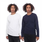 Lyle & Scott Mens And Kane LS 2 Pack T-Shirts in White Navy - Blue & White Cotton - Size 2XL