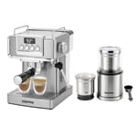 GEEPAS Espresso Coffee Machine & 200W Coffee Grinder Combo Set | 1465W Coffee Maker with Milk Frother | Electric Wet & Dry Food Processor Coffee Mill for Spice Nuts Chutney, 75g Detachable Bowl