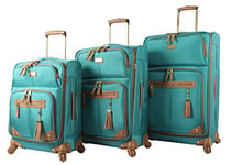 Steve Madden Designer Luggage Collection - 3 Piece Softside Expandable Lightweight Spinner Suitcase Set - Travel Set Includes 20 Inch Carry on, 24 Inch & 28-Inch Checked Suitcases, Harlo Teal Blue