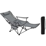 Chaise Pliante Camping, Chaise Longue, Chaise de Pêche, Dossier Réglable 90-155°, Gris - Woltu