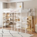 Lit mezzanine 90200 cm, étagère de rangement à trois niveaux, bureau, armoire, marches de sécurité avec compartiment de rangement, conception de