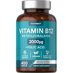 Vitamin B12 Tablets | 2000mcg | 400 Vegan Tablets | High Strength Supplement