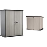 KETER Armoire extérieure HIGHSTORE Plus Gris - 1400 litres & Abri Horizontal Range Poubelle SIO Pro - 1200 litres - Beige