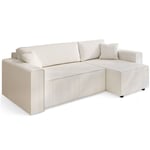 Canapé d'angle convertible et réversible jade 240 cm avec coffre de rangement en velours côtelé beige