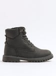 River Island Older Boy Worker Boots - Black, Black, Size 13 Younger