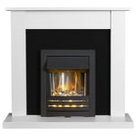 Adam Sutton Fireplace in Pure White & Black with Helios Electric Fire in Blac...