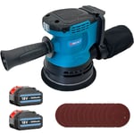 For Makita Cordless Random Orbital Sander 18V Li-ion 5" Dust Bag Discs+2Battery