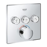 GROHE SmartControl - Square Concealed Mixer for Shower or Bath (3 Valves, Set for Final Installation for GROHE Rapido SmartBox, Push Button for ON-OFF, Turn for Volume Adjustment), Chrome, 29149000