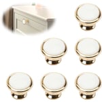 Ccykxa - 6pcs Poignee de Meuble, Poignee Meuble Dorée Bouton de Porte Blanc, Bouton Porte Placard avec Vis de Montage, Poignee de Porte Ronde