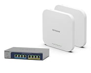 NETGEAR Pack de 2 Points d'accès WiFi 6, Bornes WiFi 6, (WAX610) et d'un Switch MS108UP 8 Ports RJ45 Multi-Gigabit PoE, 4 Ports PoE++ Ultra60 et 4 Ports PoE+, Budget PoE de 230 W