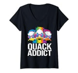 Womens Quack Addict Cool Duck Headphones V-Neck T-Shirt