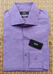 New Hugo BOSS mens purple striped slim fit suit shirt Small Medium 15 38 £149