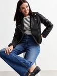 New Look Black Leather-look Biker Jacket, Black, Size 12, Women