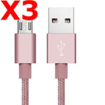 X3 Câble Metal Nylon Renforcé Chargeur USB/Micro USB 1,5m Tréssé Couleur Rose Compatible Samsung LG Sony Wiko Blackberry Motorola Asus Huawei Honor Archos TEENO X3 Couleur :