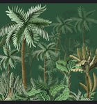 Papier peint intissé tropical 250 cm X 250 cm, illustration forêt verte foncée, décoration murale pour intérieur.