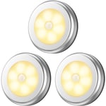 Uppgraderad rörelsesensorlampa, sladdlös batteridriven LED-nattlampa, garderobsbelysning trappbelysning, pucklampor, säkerhetslampor (varmvit - 3-pack)