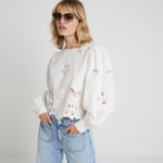 River Island Womens Blouse White Floral Broderie material_cotton - Size 16 UK